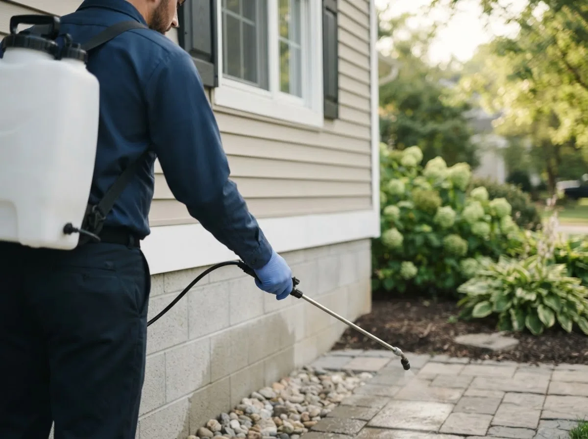 Pest control technician inspecting a home in Hampshire, IL